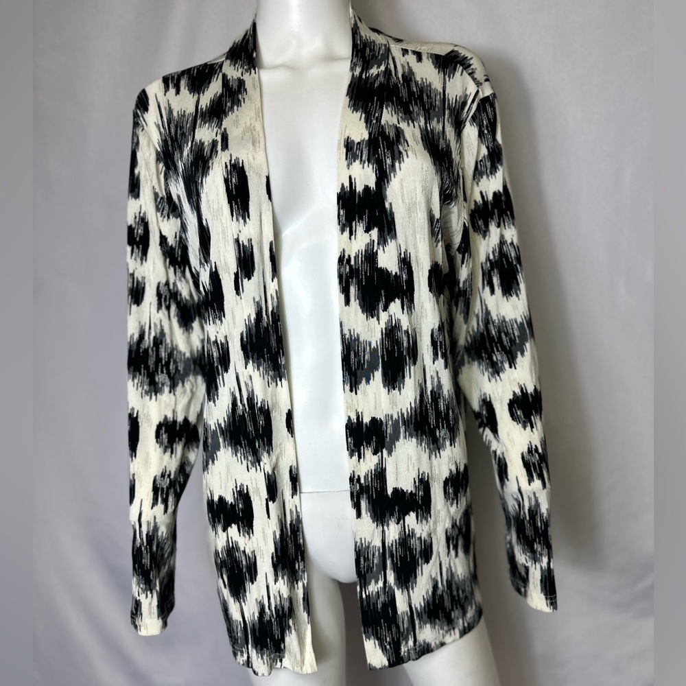 MADE IN HEAVEN BRAND SIZE LARGE LIGHTWEIGHT CARDIGAN BLACK/WHITE
